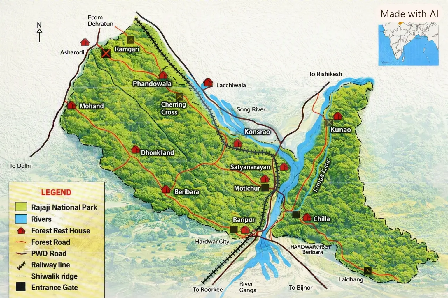 Geography and landscape of Rajaji National Park Uttarakhand